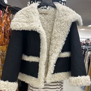 Free People Black and White Fleece-Lined Ski Jacket